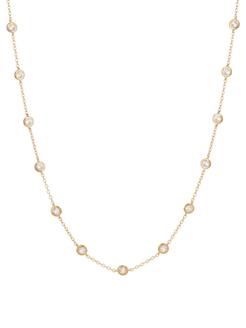 Delicate Gold Station Necklace with White Stones